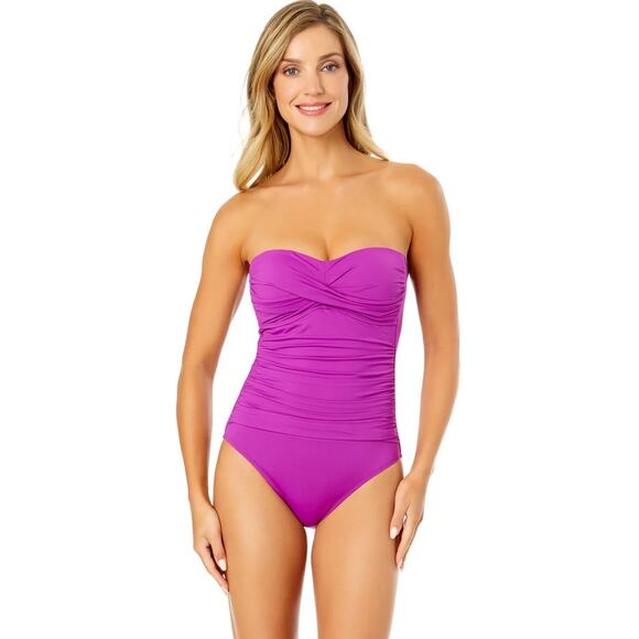 Anne Cole Live in Color Twist Front Shirred One Piece Swimsuit Fushia Size 6 - Picture 1 of 9